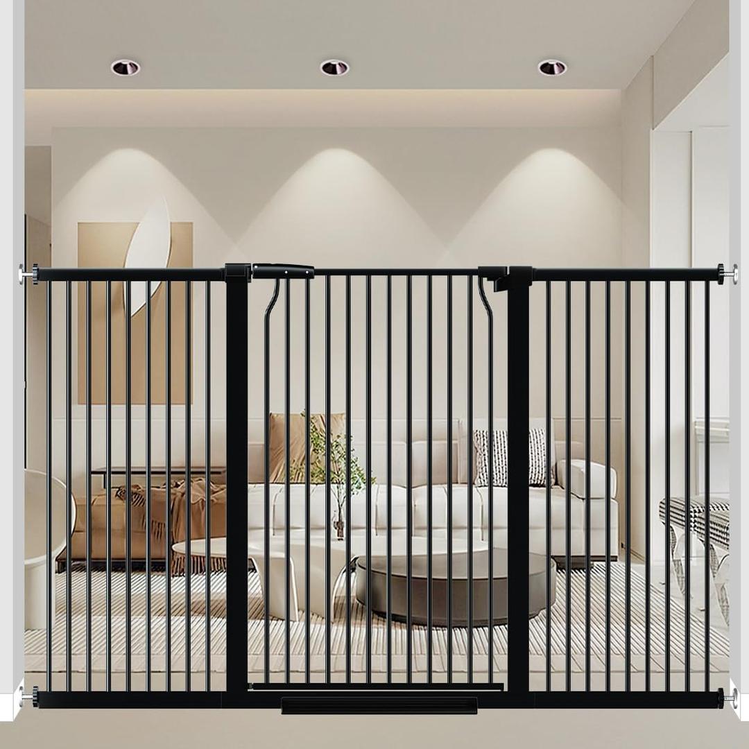40.55" Extra Tall Dog Gate for Doorways Stairs, 63-65.7 in Extra Wide Baby Gate Walk Thru, Pressure Mounted Tall Pet Gates No Drill, Large Doggie Gates with Door, Auto Close Indoor, Black