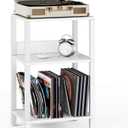 TUTOTAK Record Player Stand with Storage Up to 100 Albums,Record Storage Table,3 Tier End Table,Side Table for Living Room, Bedroom, White TB01BW075