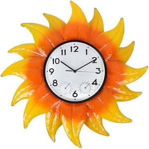 dreamskip Outdoor Clock with Thermometer and Hygrometer Combo, 24.4 Inch Sunflowers Outdoor Wall Clock Waterproof, Silent No-Ticking Outdoor Clocks for Patio, Living Room, Kitchen, Garden