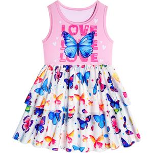 LQSZ Girls Dress Easter Cartoon Summer Vest Sleeveless Tutu Princess Casual Dresses for Kids 2-12 Years (Pink)