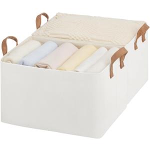 StorageWorks Storage Bins, Shelves Baskets for Organizing, Large Fabric Closet Organizers with Handles, Metal Frame, Beige, 2-Pack