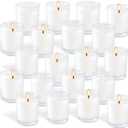 20 Pack White Unscented Glass Cup Candles - 15-20 Hour Burn Time, Soy Wax, Minimalist Style for Home Decor, Weddings, Parties & Special Occasions.