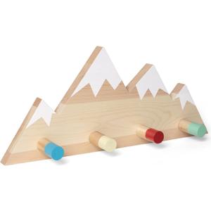 Mountain Wall Hooks - Woodland Nursery Decor - Wall Mount Organizer for Kids Coats & Towels with Colorful Hooks - Ideal Adventure Mountain Decor Baby Shower Gifts (Colored Pegs)