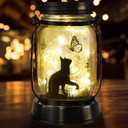 Cat Gifts Cat Lover Gifts for Women/Mom/Grandma/Sister, Mother Day Gift, Cats Butterfly Solar Lights Outdoor Hanging Cat Lanterns Fairy Lights, Kitty Lamps Decor for Yard Lawn Garden Patio