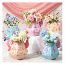 Fulmoon 9 Pcs Tea Party Decorations 6.7'' Flower Box Table Paper Teapot Princess Centerpiece Vase Table Decor Wonderland Fancy Party Decor for Floral Tea Birthday Baby Shower Wedding (Cute)