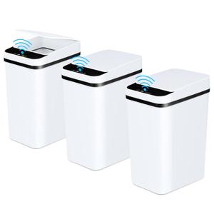 Bathroom Automatic Trash Can 3 Pack 2.2 Gallon Motion Sensor Touchless Small Slim Garbage Can with Lid Smart Electric Narrow Garbage Bin for Bedroom Living Room Office Kitchen (White)
