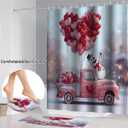 DDS-DUDES Valentine Shower Curtain, Romantic Valentines Watercolor Falling Red Heart Shower Curtain, Red Hearts Cute Gnomes Bathroom Accessories Set with Hooks, 71x71 inches