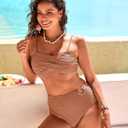Pink Queen High Waisted Bikini Sets for Women Twist Front Bandeau Top Metal Ring Swimsuits Bathing Suit (L)