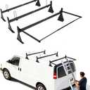 hightall Universal Van Ladder Rack with Roller,Adjustable Length 57-70" with Cargo Stoppers for Van with Rain Gutter,Compatible with Chevy Express 1500 2500 3500 Ford Econoline GMC Savana