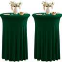 Dimatic 2 Pack Green High Top Cocktail Tablecloth Stretch Cocktail Table Cloth with Skirt Fitted 32 inch Round Spandex Table Cloths for Party Wedding Banquet Birthday