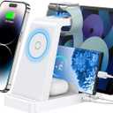 Wireless Charger for iPhone - 5 in 1 Charging Station for Multiple Devices Apple: Fast Wireless Charging Stand Dock for iPhone 17 16e 16 15 14 13 12 Pro Max Apple Watch Airpods(White)