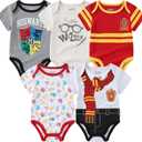 WARNER BROS Harry Potter Baby Boys 5 Pack Bodysuit for Newborn and Infant (9-12 Months, Gray)