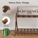 Smart FENDEE Bamboo Luggage Rack Fully Assembled, Walnut Folding Suitcase Stand with Shoe Shelf, Heavy-Duty Luggage Holder for Guest Room Must Haves, Bedroom, Hotel