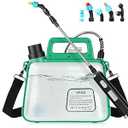 Battery Powered Sprayer 2 Gallon, 7.4V Foldable Electric Pump Sprayer, Weed Sprayer with Waterproof Rechargeable Handle, 5 Mist Nozzles, Retractable Wand, Adjustable Strap for Lawn, Garden, Yard. Lid is missing