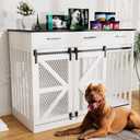 48" Dog Crate Furniture with Storage, Heavy Duty Dog Kennel Indoor with Divider for Small, Medium and Large Dogs, Large Dog Cage with Sliding Barn Door, Decorate House as TV Stand, End Table (47.6"L x 22.8"W x 35.5"H, White)