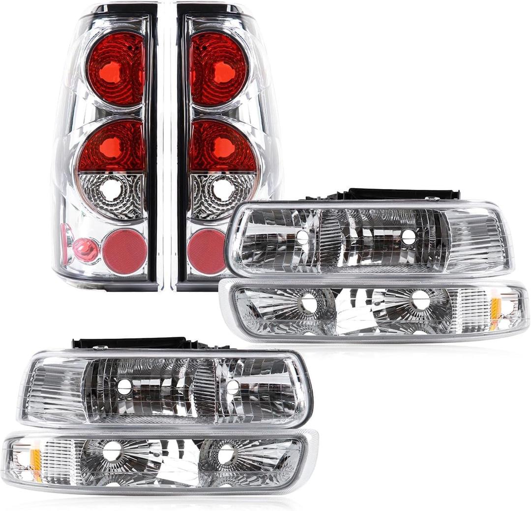 Headlights Tail Lights Kit Compatible with 1999-2002 Chevy Silverado 1500 2500 3500 White Head light Rear Taillights Assembly chevy tahoe