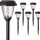 XMCOSY+ Solar Lights Outdoor 10/25 LM LED with 2 Lighting Modes, Solar Garden Lights Glass and Metal, IP65 Waterproof Solar Powered for Yard Pathway Walkway Driveway Patio (6 Pack, Warm White) (Reddish-Brown)