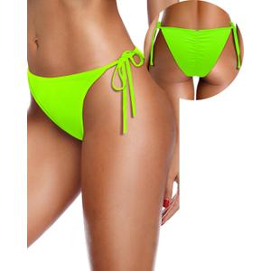 Zmart Women Tie Side Bikini Bottoms String Cheeky Bathing Suit Bottom Low Waist Ruched Scrunch Swimsuit Bottom (Small, Neon Green)