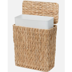 Coeusy 3 Gallon Wicker Trash Can,Small Bathroom Trash Can with Lid,Natural Water Hyacinth Wicker Waste Basket for Bedroom,Toilet,Narrow Garbage Can with Removable Liner