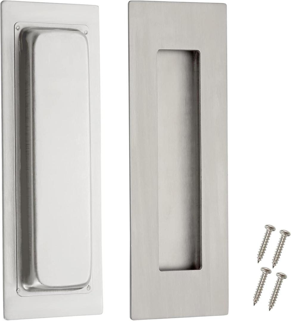 Kindoodos Sliding Barn Door Finger Pull, Recessed Flush Pulls, Stainless Steel Invisible Handle for Closet Door Hardware with Flat Bottom(6 inch,2 Pack)