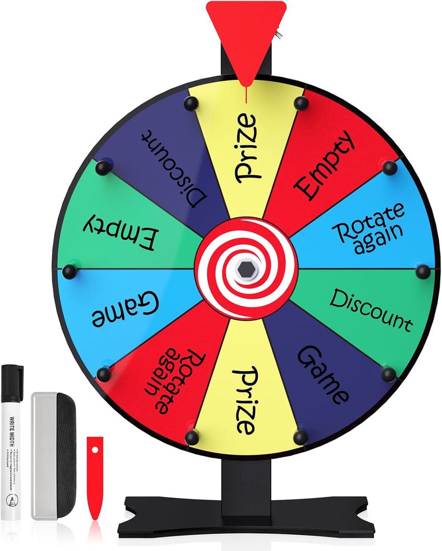 12 Inch Spinning Wheel for Prizes - Prize Wheel, 10 Slots Color Spinner with Stand, Table Prize Wheel Spinner for Trade Shows, Carnivals, and Home Game (12 inch)
