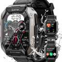 Military Smart Watches for Men IP68 Waterproof for Swimming, with Answer/Make Calls, 80 Days Extra-Long Battery Outdoor Tactical Smart Fitness Watch for Android, Black (Standard)