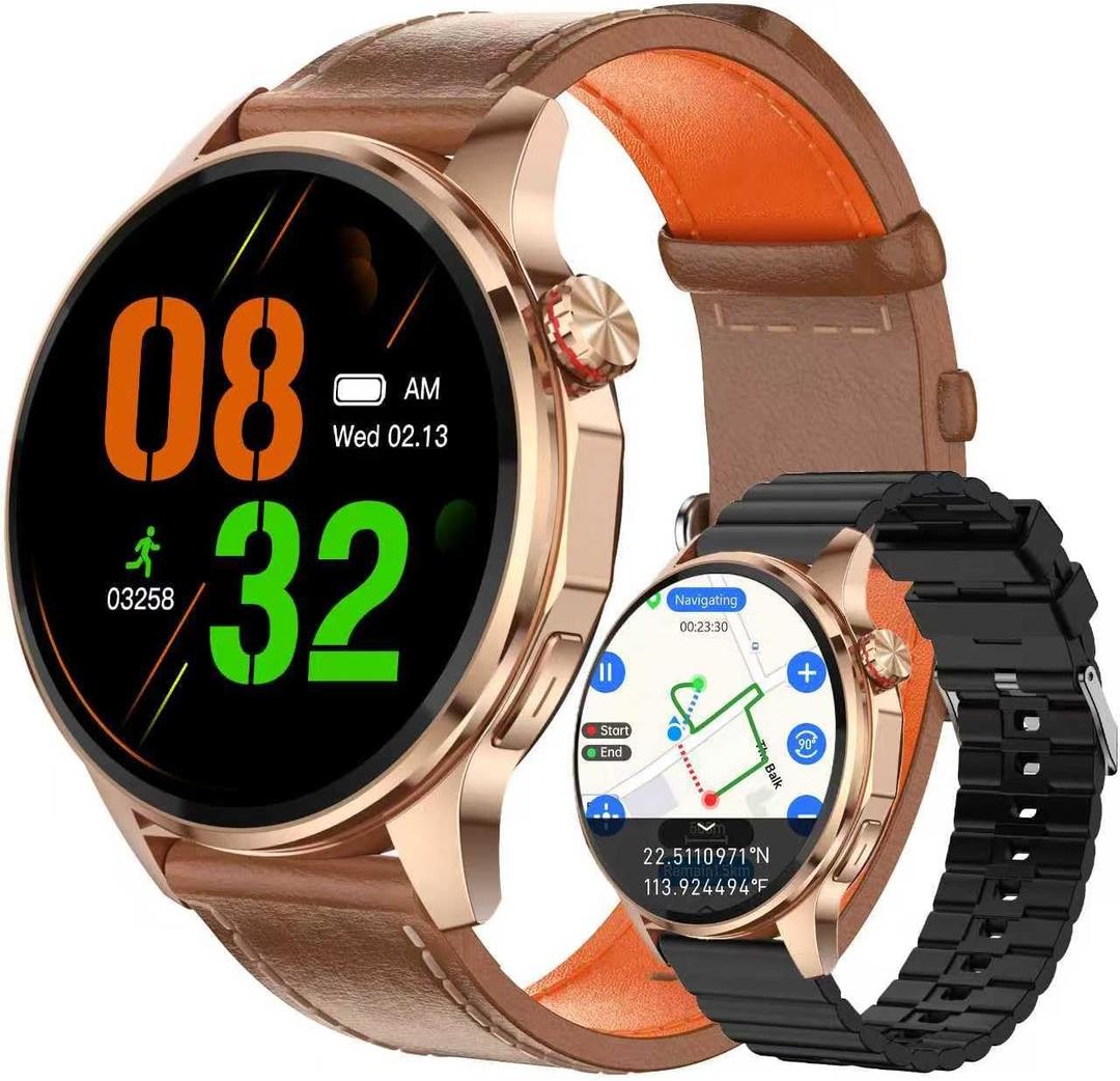 Smart Watch for Men Built-in GPS with Map(Answer/Make Call/Text), 1.46" AI Smartwatch for Android Phones/iPhone, 100+ Sport Mode Fitness Tracker with Health/Sleep Monitor, Compass/Barometer(2 Straps)
