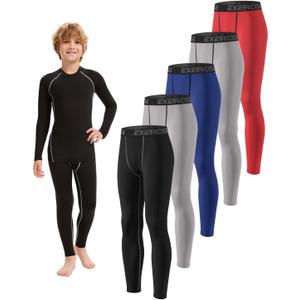 Youth Boys' Compression Leggings Pants Tights for Sports Boys Athletic Leggings Workout Base Layer Pants (L)