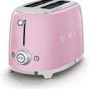 SMEG 2 Slice Toaster with 6 Presets and Defrost Function and Removable Crumb Tray TSF01PKUS, Pink