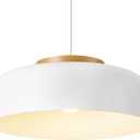 Large Pendant Lighting, 17.7 inch,Natural Wood Cap, Adjustable Cord,Simple Modern Chandelier for Dining Room, Kitchen Table Matte White