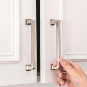 homdiy 15 Pack Brushed Nickel Cabinet Pulls, Solid Heavy-Duty Zinc Alloy Cabinet Handles, 5-1/16" Hole Center Kitchen Hardware, Modern Drawer Pulls for Cupboard, Dresser, Wardrobe