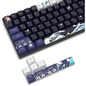 XVX PBT Keycaps - 132 Keys, Great Wave Off Kanagawa Japanese Keyboard Set, 5 Side Dye-Sub Custom Keycaps, Cherry Profile for Cherry/Gateron MX Switches