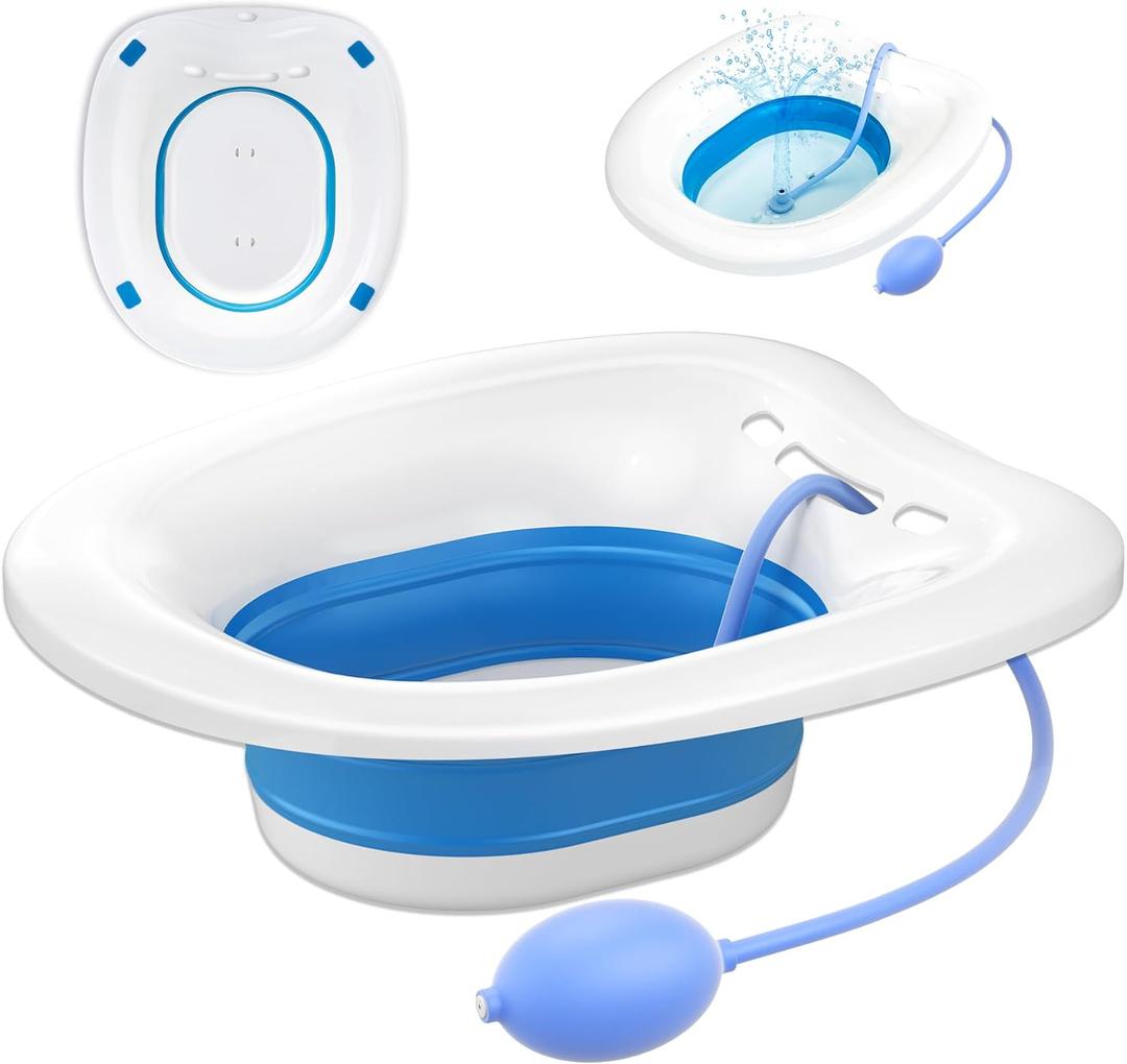 Sitz Bath, Sitz Bath for Toilet Seat, Postpartum and Hemorrhoids Care Kit - Yoni Steam Seat - Foldable Portable Basin soak - Universal Fit for Standard Toilets (Blue)