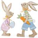 WellSign Easter Decorations for Home, 2 Pcs Bunny Table Wooden Sign Tiered Tray Decor, Farmhouse Rabbit with Egg and Pompom Ball for Tabletop tiered tray Shelf Mantel Spring Party Outdoor Indoor Decor (Blue and Pink)