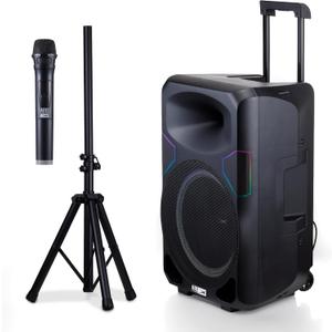 Altec Lansing Portable Speaker SOUNDROVER PRO 650, 650W Peak Power, Bi-Amplified, LED Lighting, Wireless Mic Included, Aux Input, Wall Powered Perfect for Parties, DJ and Karaoke
