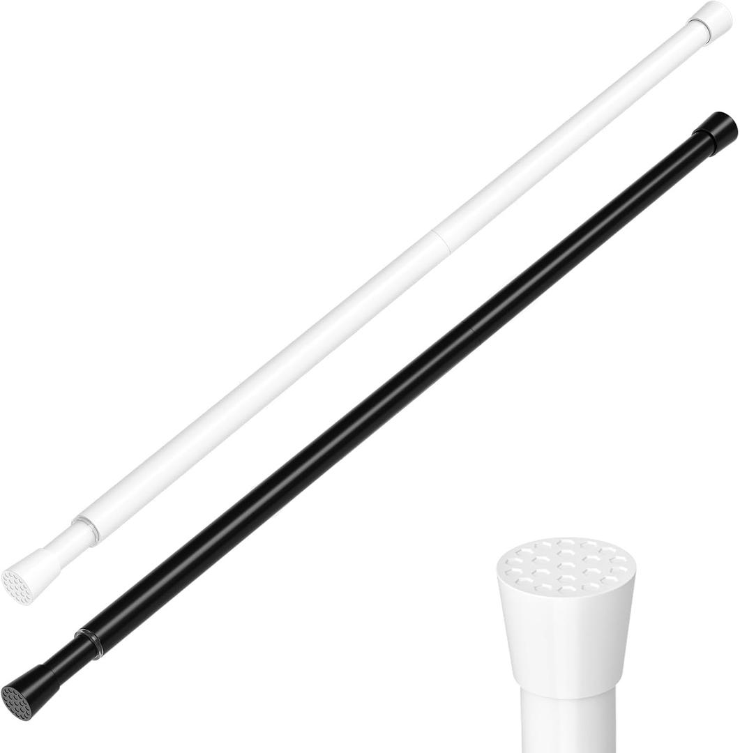 2 Pack Tension Curtain Rods Adjustable Spring Curtain Rod No Drilling 19.5-27 Inch,1/2"Diameter Expandable Tension Rod 1 Black 1 White,Spring Loaded Rod for Windows,Kitchen,Closet,Doors