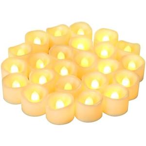 CANDLE CHOICE Battery Operated Flameless Tea Lights Realistic Flickering Long Lasting LED Votive Tealight Candles for Halloween Thanksgiving Christmas Wedding Decorations Battery Included 24 Pack