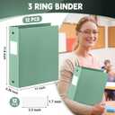 Henoyso 12 Pack 2 Inch Plastic 3 Ring Binder Round Ring, Bulk 2 Inch Flexible Binders Hold 490 Sheets Letter Size with Pocket, Document Organizer for Back to School Classroom Office (Sage Green)