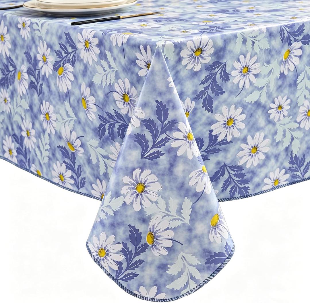 Pioggia Vinyl Tablecloth with Flannel Backed Rectangle Waterproof Oil-Proof PVC Table Cloth Wipeable Spill-Proof Plastic Table Cover for Indoor and Outdoor, 84" x 60" 