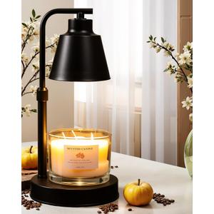 Candle Warmer Lamp with Timer - Adjustable Brightness & Height, 2 Free Bulbs Included | Wax Warmer Lamp for Jar Candles, Farmhouse & Home Decor Gift (Black)