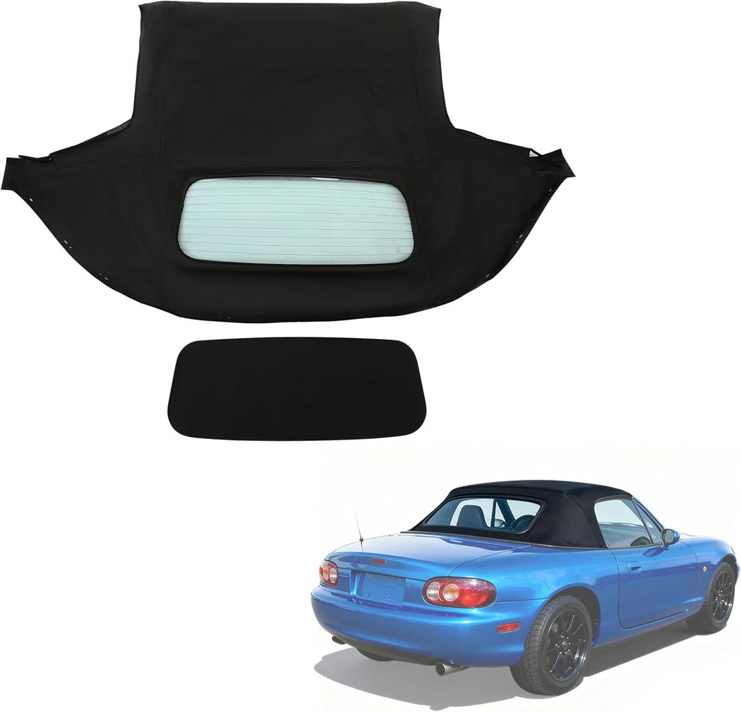 HECASA Convertible Soft Top Compatible with 1990-2005 Mazda Miata with Heated Glass Window, Replacement Soft Roof Black Cabrio Premium Grade Sailcloth Vinyl