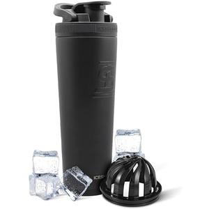 Ice Shaker Insulated Stainless Steel Shaker Bottle | 32oz, Black | Cold for 30+ Hours | Insulated Cup with Twist-on Agitator | Odor-Free Bottle for Protein Shakes, Water, Smoothies, Cocktails