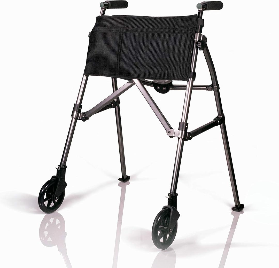 Stander Ez Fold N' Go Height Adjustable Lightweight Travel Walker, Black Walnut, 7.5 Pound