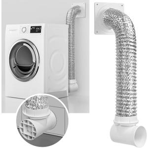 Dryer Vent Hose for Tight Space, 90 Degree Dryer Vent Elbow with Wall Plate, 8ft Hose & Seal Kit  Fits 4" Dryer Ducts, Quick Connect & Disconnect, Space-Saving and Makes Vent Cleaning Easier