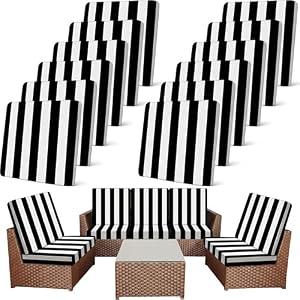 Newwiee 12 Pcs Patio Stretch Outdoor Cushion Covers Sofa Couch Cover Replacement Couch Slipcover Sofa Seat Chair Porch Patio Furniture Protector, Flexibility Washable (Black White, Stripes)