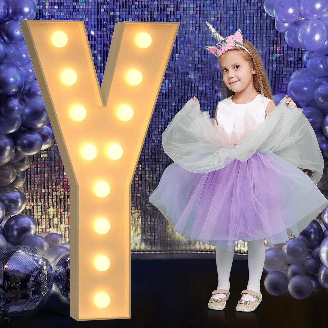 Marquee Light Up Letters, 4FT Marquee Letters, Large Light Up Letter for Party Decor, Mosaic Balloon Frame, Cardboard Letter for Birthday Wedding Engagement Party Decorations, Giant Letter Y