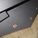 Rolanstar Corner Desk, 44.5" W x 34.5" H Carbon Fiber Computer Desk with Power Outlets, LED Lights and Keyboard Tray, Small Office Computer Desk with Monitor Stand for Small Space, Carbon Black