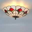 Tiffany Style Ceiling Light 16 Inch Stained Glass Flush Mount Ceiling Light for Bedroom Chandelier Vintage Pendent Light Fixtures (16 Inch White Red)
