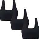 3-Pack Scoop Neck U Back Sports Bras for Women - Low Impact Padded Workout Yoga Crop Top Black Small