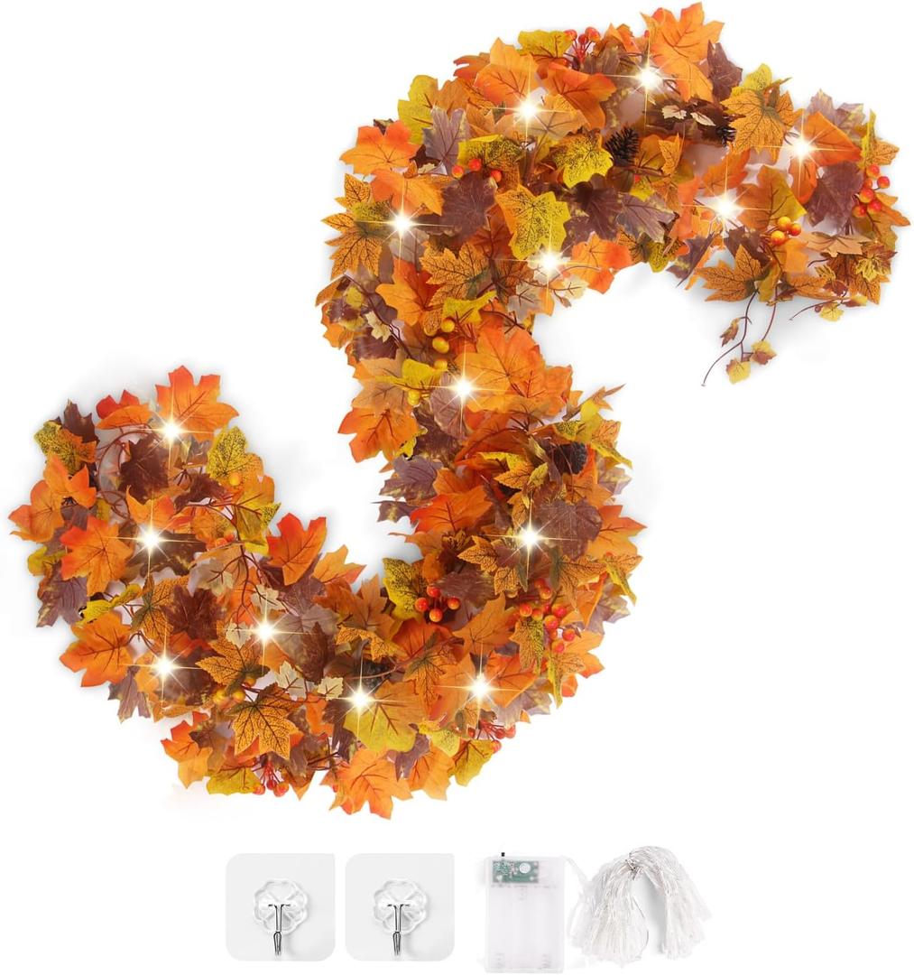Thanksgiving Garland,Thanksgiving Decorations 6FT Fall Leaves Garland for Home Indoor Outdoor,Artificial Autumn Hanging Decor for Mantle Table Fireplace Party Patio (1)